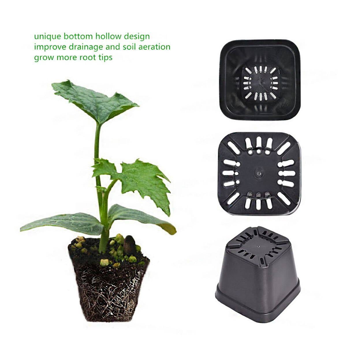 100 Pcs 3.5" Plastic Square Plant Flower Pots, Nursery Pot Reusable Seedling Cups Durable for Seeds Starting, Seedlings Growing, or Succulents Planting