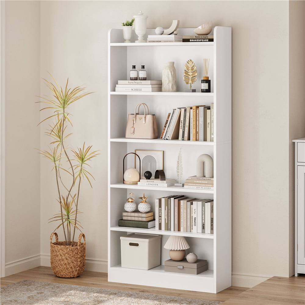 Renwick Wooden 6 Layer Modern Open Shelf Bookcase with Top Compartment, White