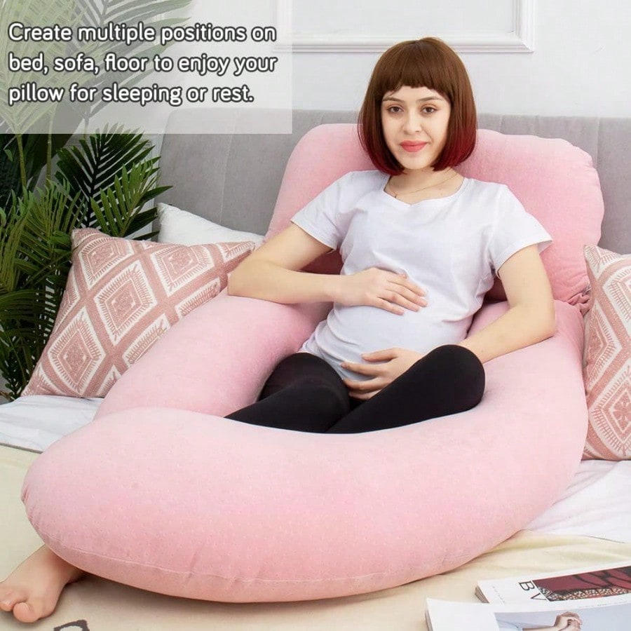60in Full Body Pillow Nursing Maternity And Pregnancy Pillow Extra Large U Shape Pillows With Detachable Side Separate Support Pillow And Removable Cover Velvet Light Pink