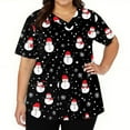 thumbnail image 5 of Stichou Christmas Scrubs Tops for Women Plus Size Santa Graphic Short Sleeve Nursing Uniforms Happy V-Neck Trendy Stretchy Scrub with 2 Pockets Black L, 5 of 5