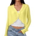thumbnail image 2 of PBFRDSJ Women's Y2K Open Front Cardigan Textured Lettuce Trim Long Sleeve Loose Streetwear Chiffon Cover Up, 2 of 7