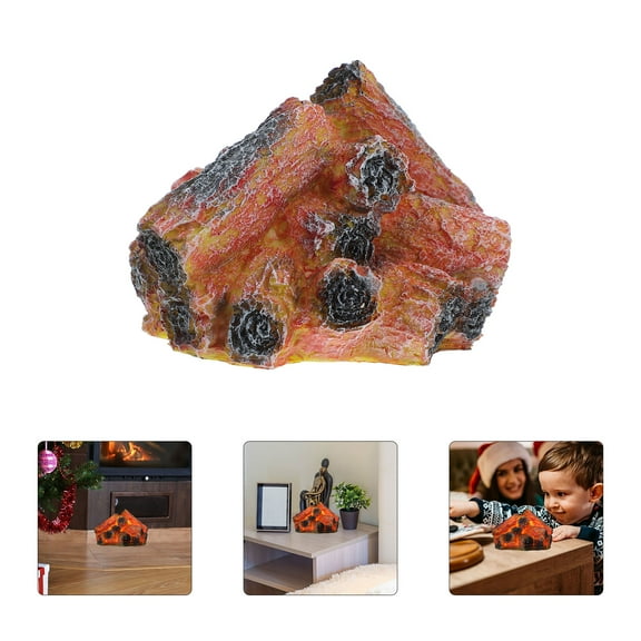 FRCOLOR Resin Simulated Charcoal Flame Lamp 3D Fake Fire Logs Halloween Desktop Fireplace LED Night Light No Flame 1 Set
