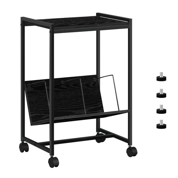 Black Mobile Turntable Stand & Storage Cart – Rolling Record Player Rack with Shelf for Living Room, Bedroom