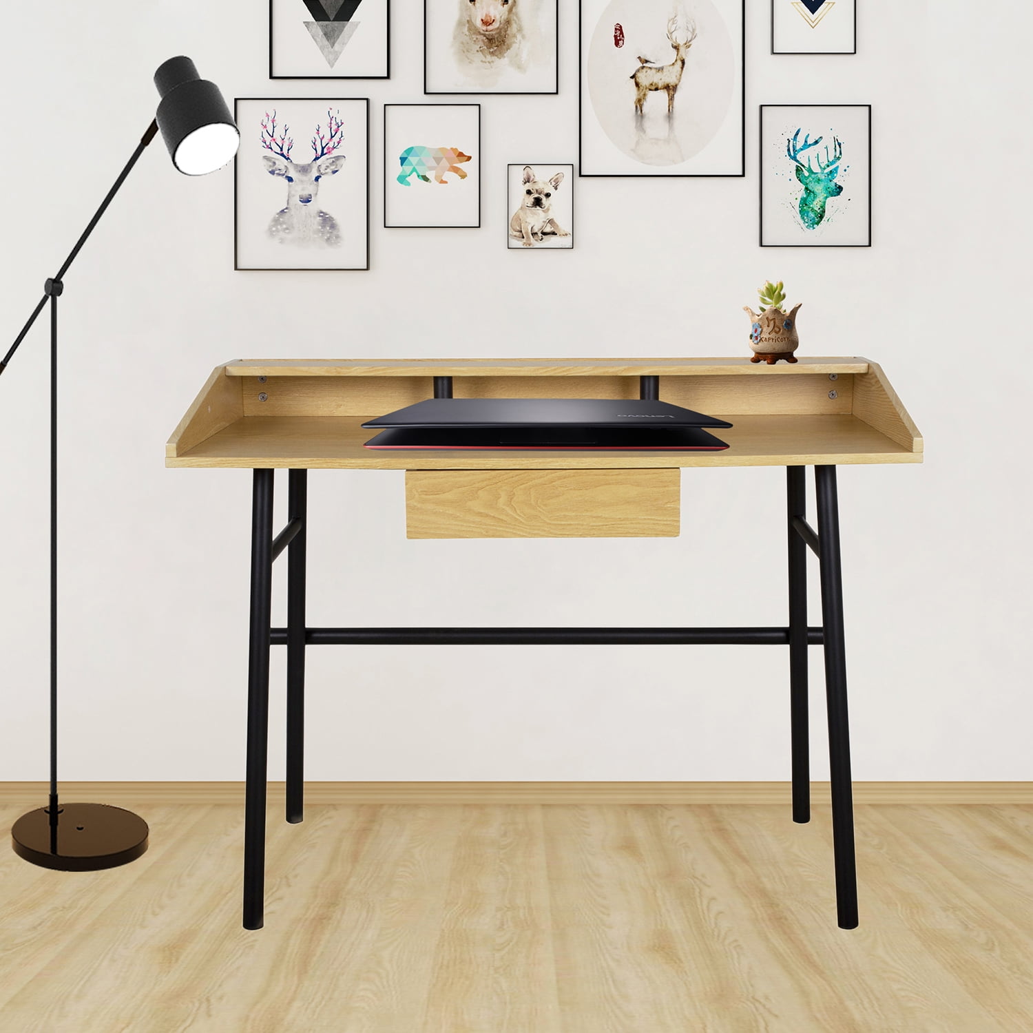 Resenkos 43.3" Computer Desk Office Desk with Printer Monitor Shelf,Student Laptop PC Writing Table,Oak Color Resenkos 43.3" Computer Desk Office Desk with Printer Monitor Shelf,Student Laptop PC Writing Table,Oak Color