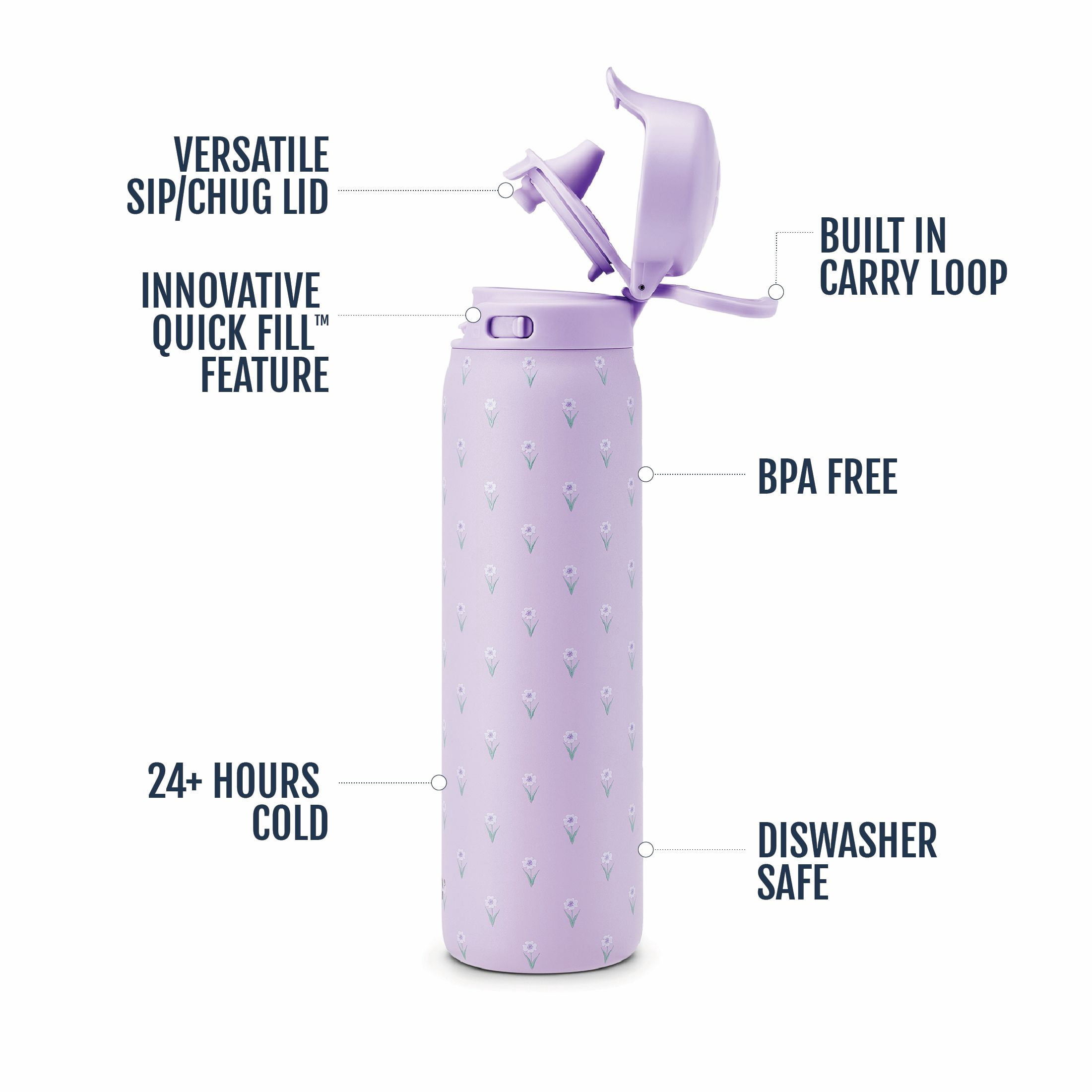 Ello Flip & Fill 22oz Stainless Steel Water Bottle for Fitness and hydration