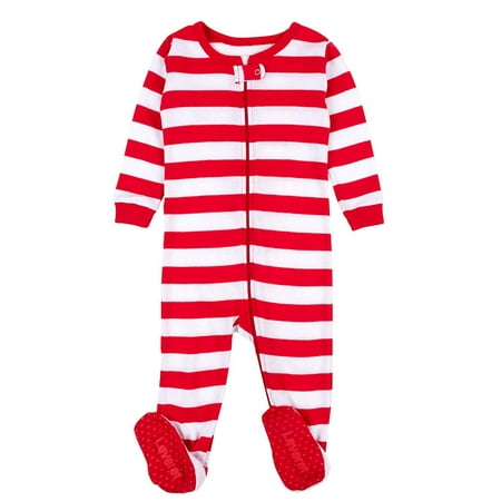 

Leveret Kids Footed Cotton Pajama Red & White Stripes 12-18 Month