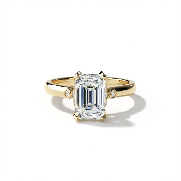2.00 CT Emerald Cut Moissanite Engagement Ring 14k Yellow Gold Plated Classic Solitaire Promise Ring with Accent Stones for Women