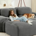 thumbnail image 6 of 80" Modern Compressed Boneless Love Seat Couches with 1 Ottoman, 2 Seater Large Sectional Couches for Living Room, Gray Corduroy Cloud Modular Sectional Sofa, Memory Foam, Deep Loveseat, No Assembly, 6 of 13