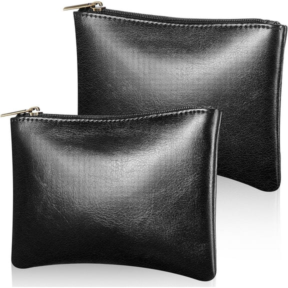 Lsupdaol 2 Pcs Leather Pouch Bag with Zipper Rolling Storage Case Small Leather Pouch Holder Case for Tool Carrying