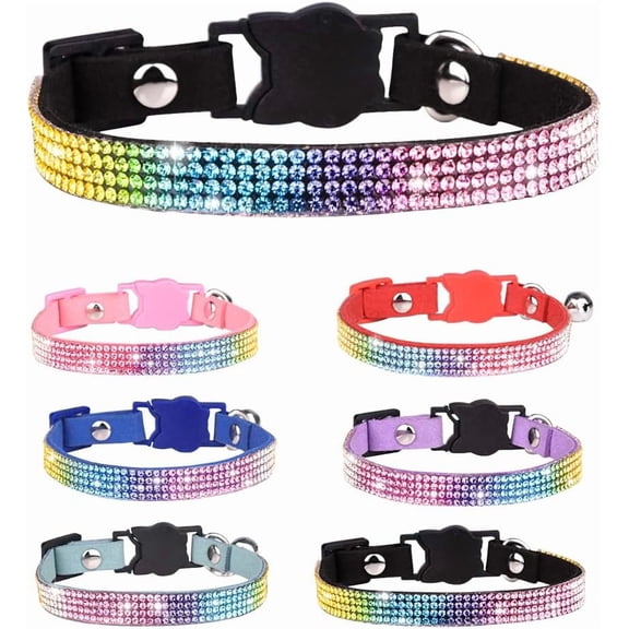 Minzimin 1 Pack Cat Collar Breakaway Bling Diamond Rhinestone with Bell Adjustable for Cats and Kitten Girl boy