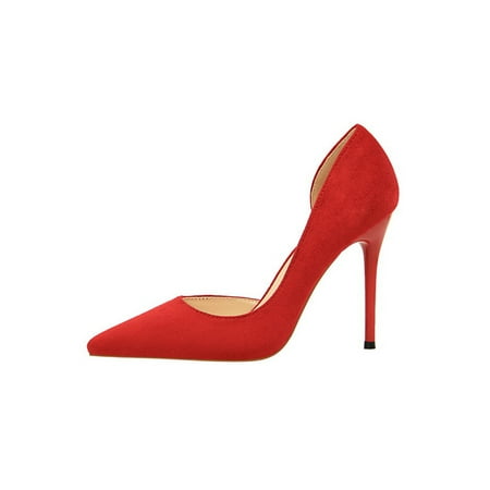 

Lacyhop Women D Orsay Pumps Faux Suede High Heels Slip On Stilettos Party Sexy Dress Shoes Casual Pointed Toe Red 7