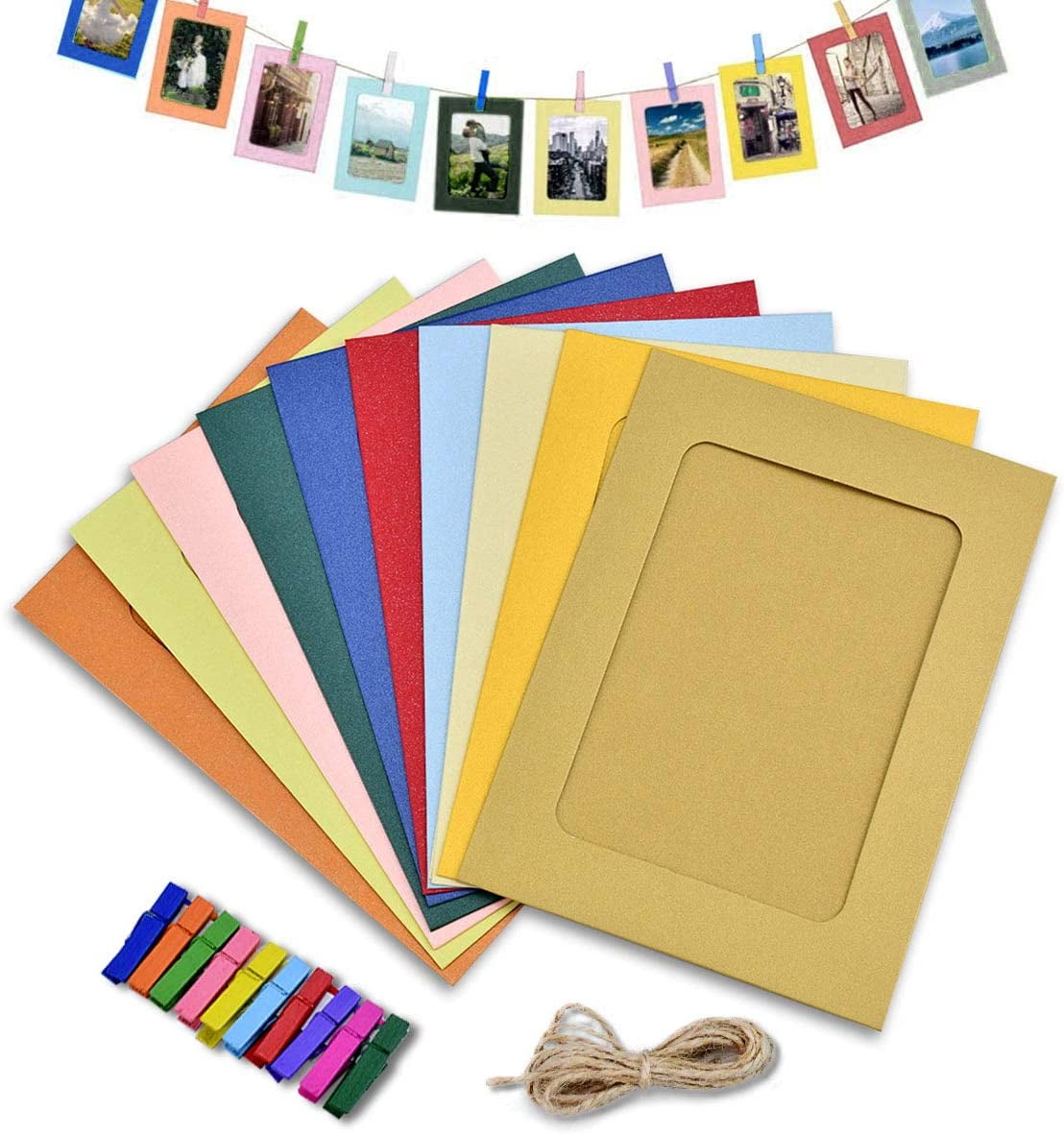 Generic Paper Photo Frame 4x6 Kraft Paper Picture Frames 30 Pcs DIY Cardboard Photo Frames with Wood Clips and Jute Twine (4x6 inch 30