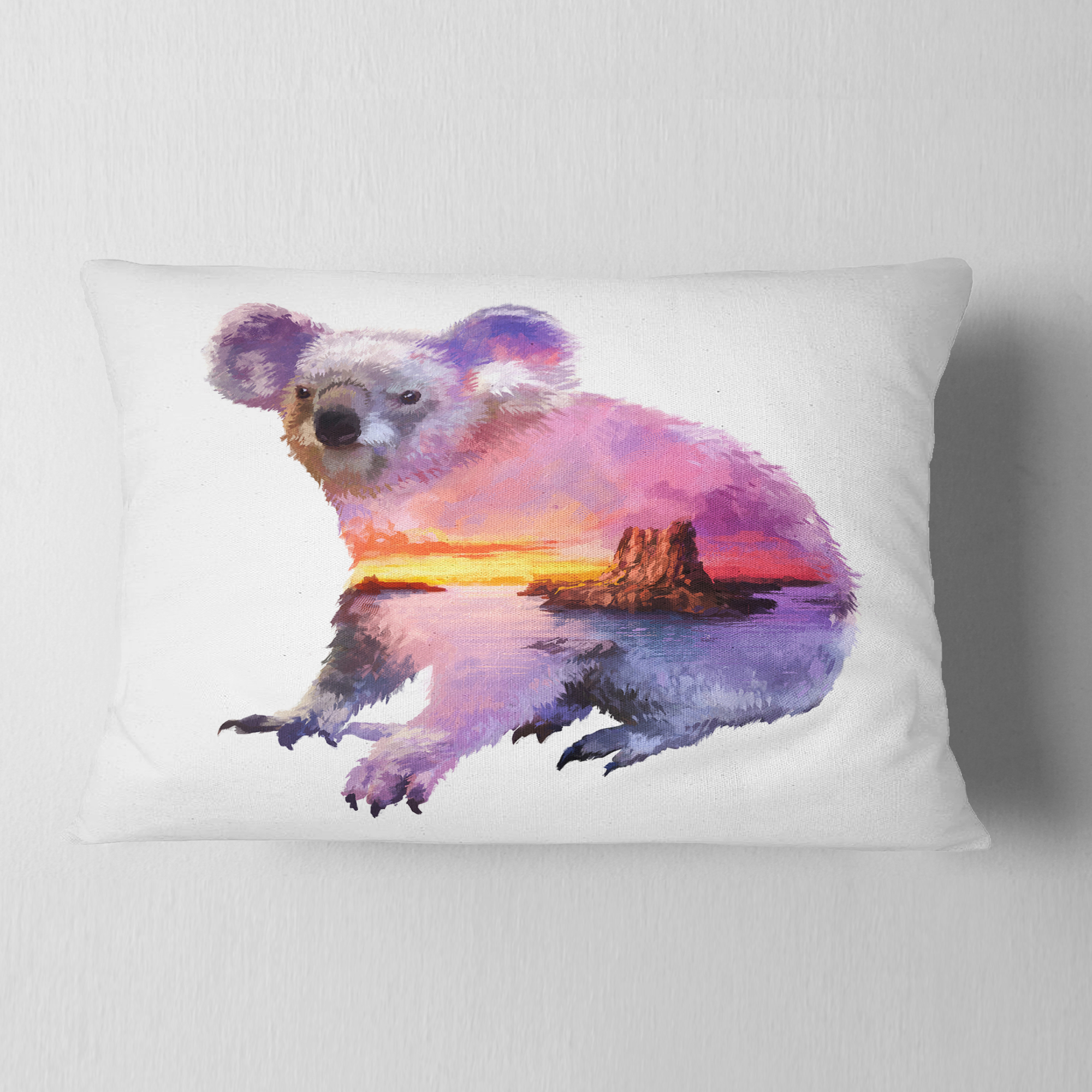 Designart Koala Double Exposure Illustration - Animal Throw Pillow - 12x20