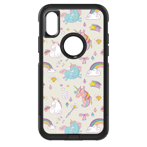 DistinctInk Custom SKIN / DECAL compatible with OtterBox Commuter for iPhone XR (6.1" Screen) - Unicorn Rainbow Wand Pattern - Beige