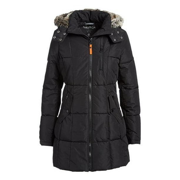 Nautica Women's Faux Fur Hood Puffer Coat, Black, S - Walmart.com ...