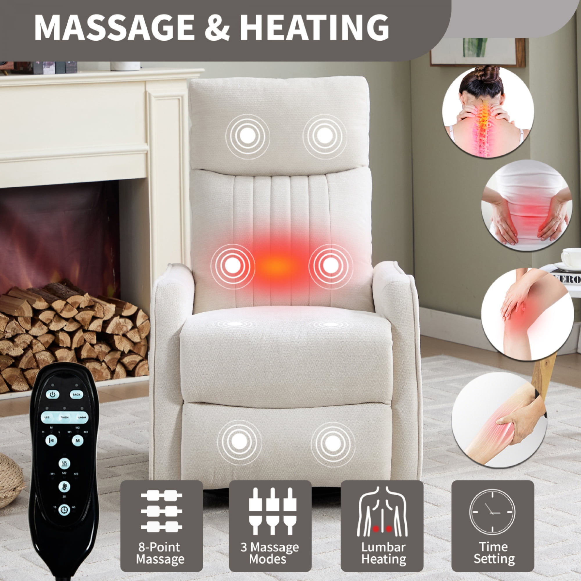 360 Swivel Rocking Recliner Chair for Adults, Nursery Rocking Chair with Heat and Massage, Glider Reclining Chair for Small Space, Living Room, Bedroom (Chenille, Beige)