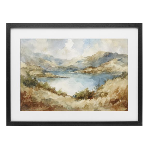 Stupell Industries Secret Mountain Lake Panorama Black Framed Print Under Glass, design by Petal Prints Design