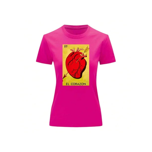 Playera Blusa El Corazon De La Loteria Mexicana Tradicion Mexicana Color Fucsia Talla Chica Marca Emil SaEs