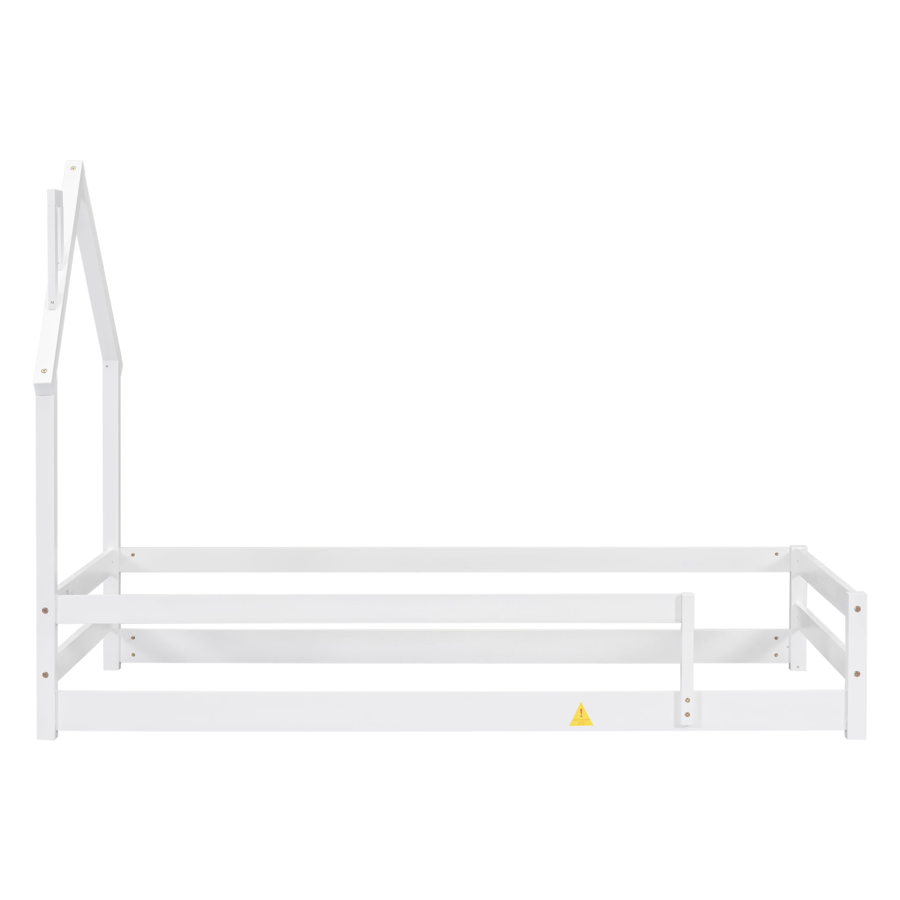 Euroco Twin Size House Bed, Low Profile Floor Bed with Chimney, White