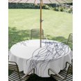 thumbnail image 2 of Outdoor Tablecloth with Umbrella Hole Zipper Blue White Jellyfish Coastal Round Tablecloth 54" Waterproof Outside Table Cloth Nautical Summer Ocean Seaside Patio Table Cover Tablecloths for Picnic, 2 of 8