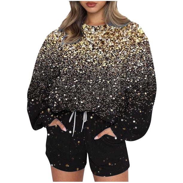 Puntoco Conjunto De Sudadera Con Pantalón Y top Con Cuello Redondo De Manga Larga Informal Estampado Para Mujer Dorado M