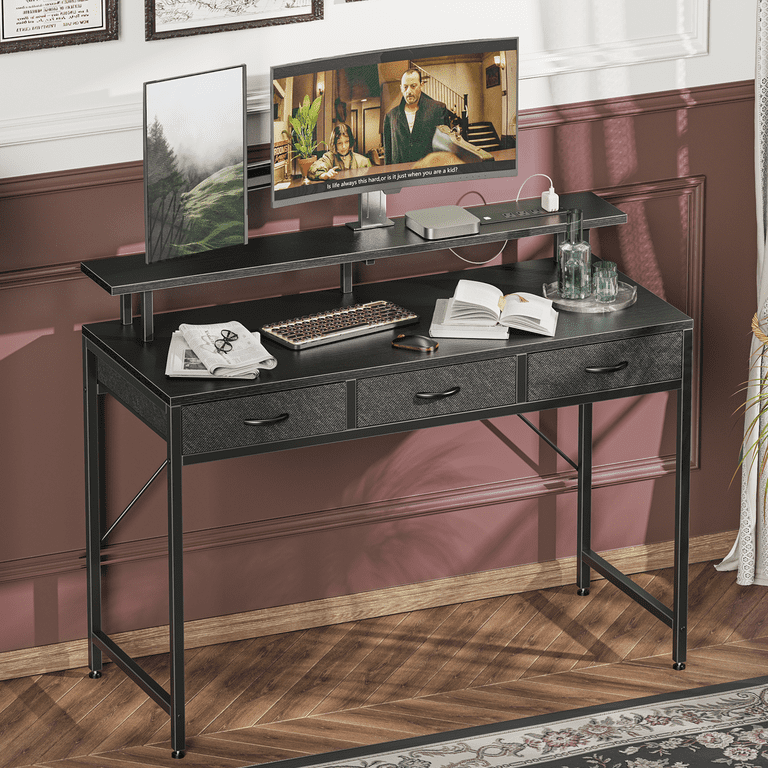 Huuger 47 inch LED Office Desk with USB Electric Ports, 3 Storage