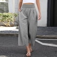 thumbnail image 5 of Women's Gingham Palazzo Pants Smocked High Waist Wide Leg Trousers Casual Loose Plaid Cropped Slacks with Pockets 3/4 Length, 5 of 8