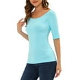 thumbnail image 5 of MODA NOVA Juniors Half Sleeves Scoop Neck Fitted Layering Top T-Shirt, 5 of 7
