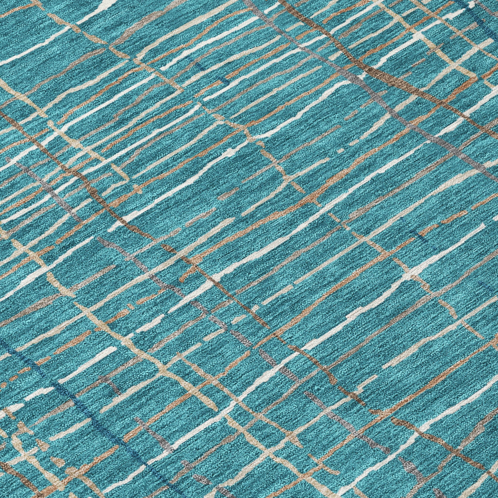 5' X 8' Teal Blue Gray And Brown Striped Washable Indoor Outdoor Area Rug