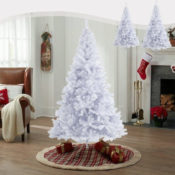 7ft White Artificial Christmas Tree | Unlit Hinged Spruce with 1000 Branch Tips | Premium PVC Needles & Metal Stand | Easy Assembly Indoor Outdoor Holiday Decor