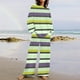 thumbnail image 1 of Puntoco Traje De Pantalón Y top De Cuello Redondo De Manga Larga Con Estampado Informal A Rayas De Verano Para Mujer Verde Xxxl, 1 of 5