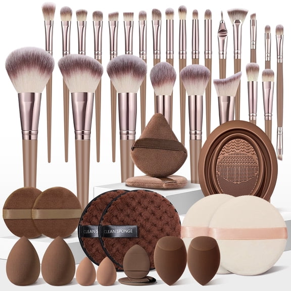 HGHDBT 42Pcs Brown Makeup Brush Set Professional Makeup Kit Powder Concealers Eye shadows Blush Foundation Makeup Brushes