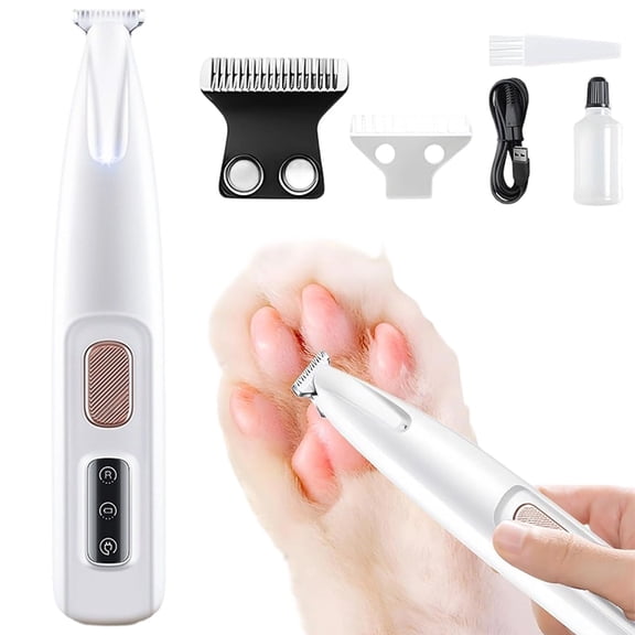 CHENjy Pet Grooming Trimmer Cordless Rechargeable for Small Dogs Cats, Quiet Low Noise Clippers with LED Light for Ears Paws, Home Grooming Kit with Spare Head