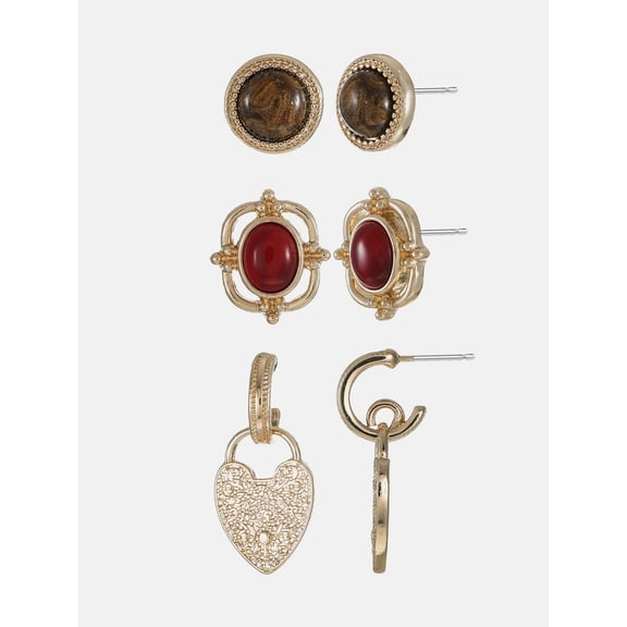 Scenario Ornate Stud and Hoop Earrings, Gold-Tone, 3-Pair Set