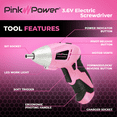 thumbnail image 5 of Pink Power 3.6V Cordless Electric Screwdriver - Pink Tool Set Small Screw Gun Mini Battery Operated Screwdriver Set, 5 of 8