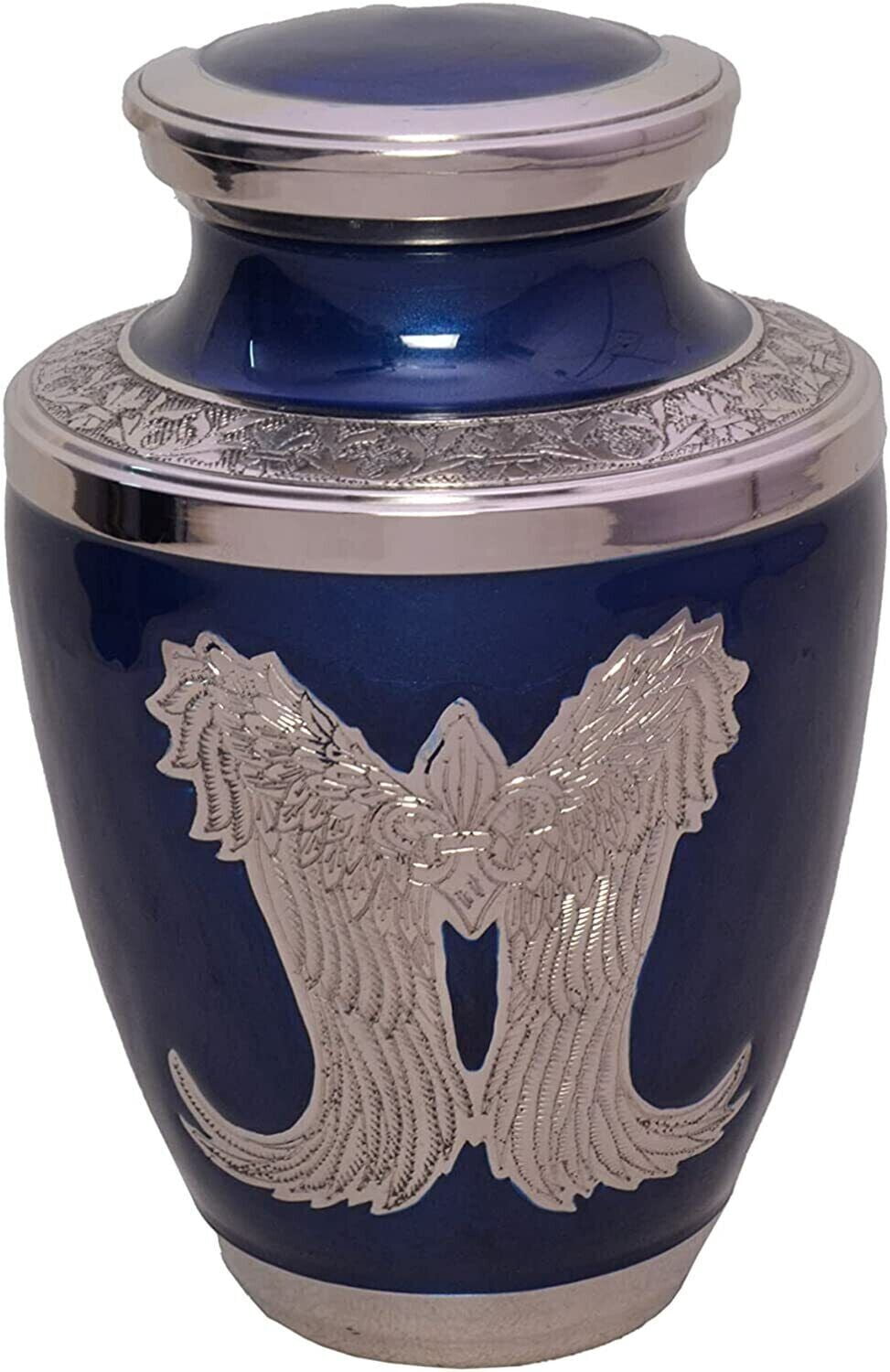 Blue Cremation Urns With Bag Adult Design Engraved Funeral Urn Large