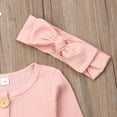 thumbnail image 4 of PENGXIANG Baby Solid Romper Knitted Rib Long Sleeve Trousers Button Jumpsuit Headband, 4 of 7