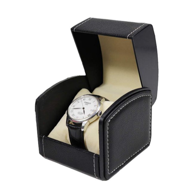 caja de almacenamiento de lujo con una sola pantalla para relojes y relojes inteligentes, soporte con almohada, caja de regalo para joyería para hombres y mujeres, caja de regalo de cumpleaños (negro)