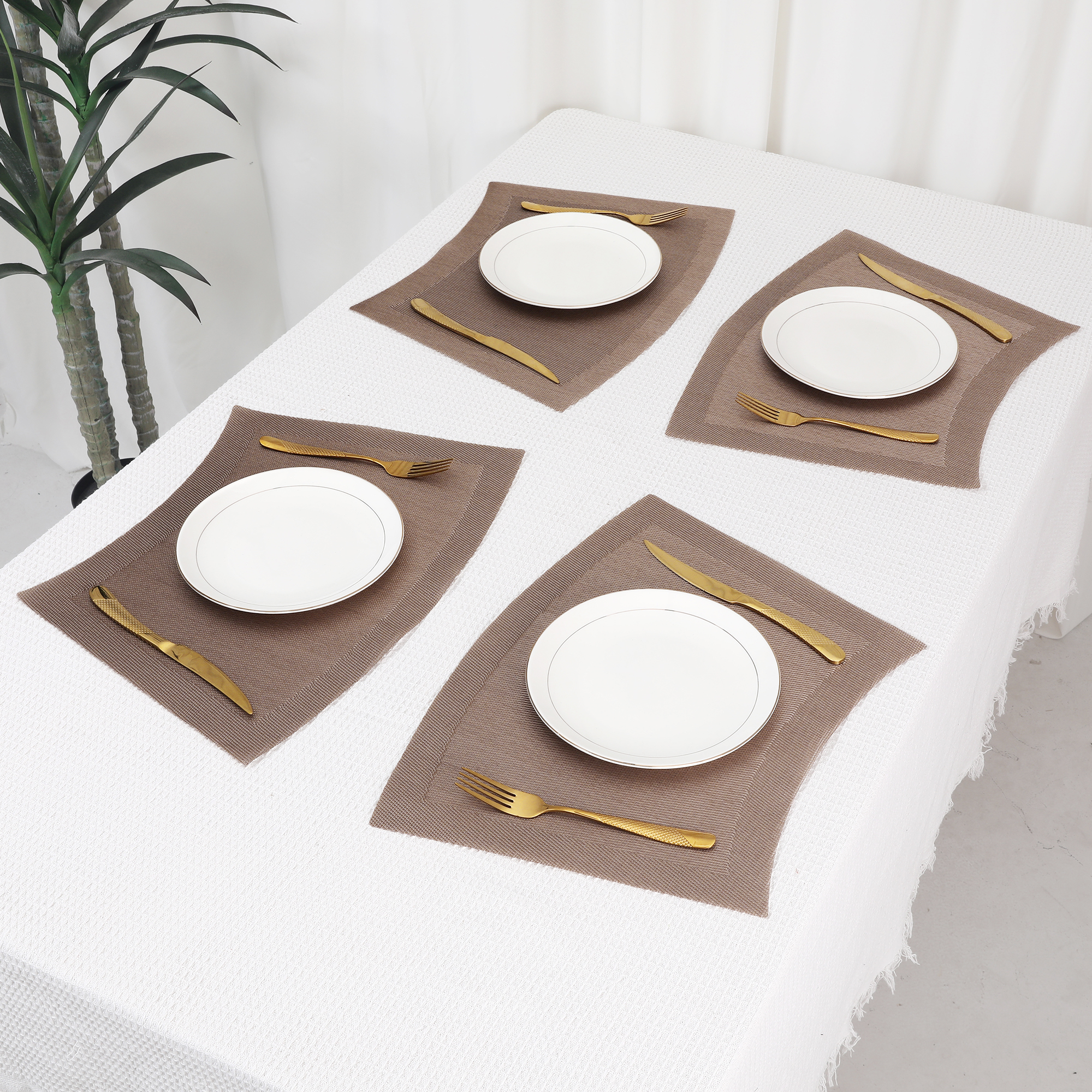 Unique Bargains Set of 8 Placemats Washable Heat Resistant Table Placemats Khaki 18x13in
