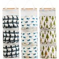thumbnail image 1 of 3 Pcs Hanging Storage Bag with 3 Pockets, Fabric Wall Shelf Basket Storage Pouch Organizer for Bedroom Bathroom Kitchen - Waterproof & Stylish (Bear/Tree/Whale)-, 1 of 5