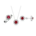 thumbnail image 1 of RYLOS Halo Designer Matching Set Sterling Silver: Ring, Earring & Pendant Necklace. Gemstone & Diamonds, 4MM Ruby July Birthstone; Sizes 5-10 Size 5, 1 of 9