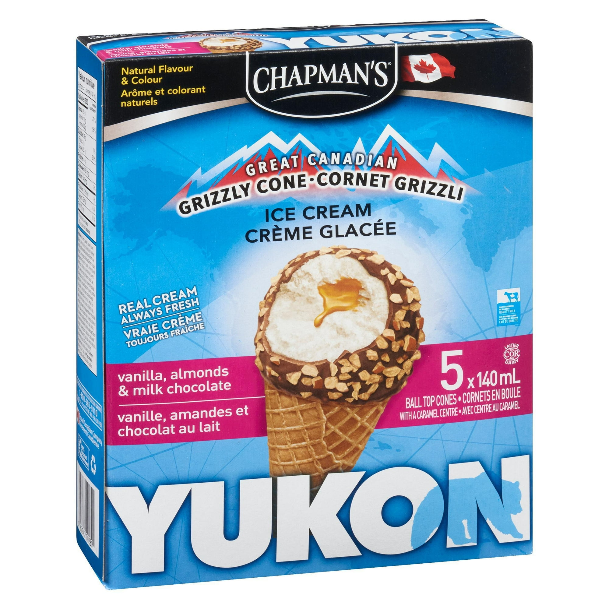 Chapman's Yukon Grizzly Vanilla and Almonds Ice Cream Cone in a Box 5x140 ml