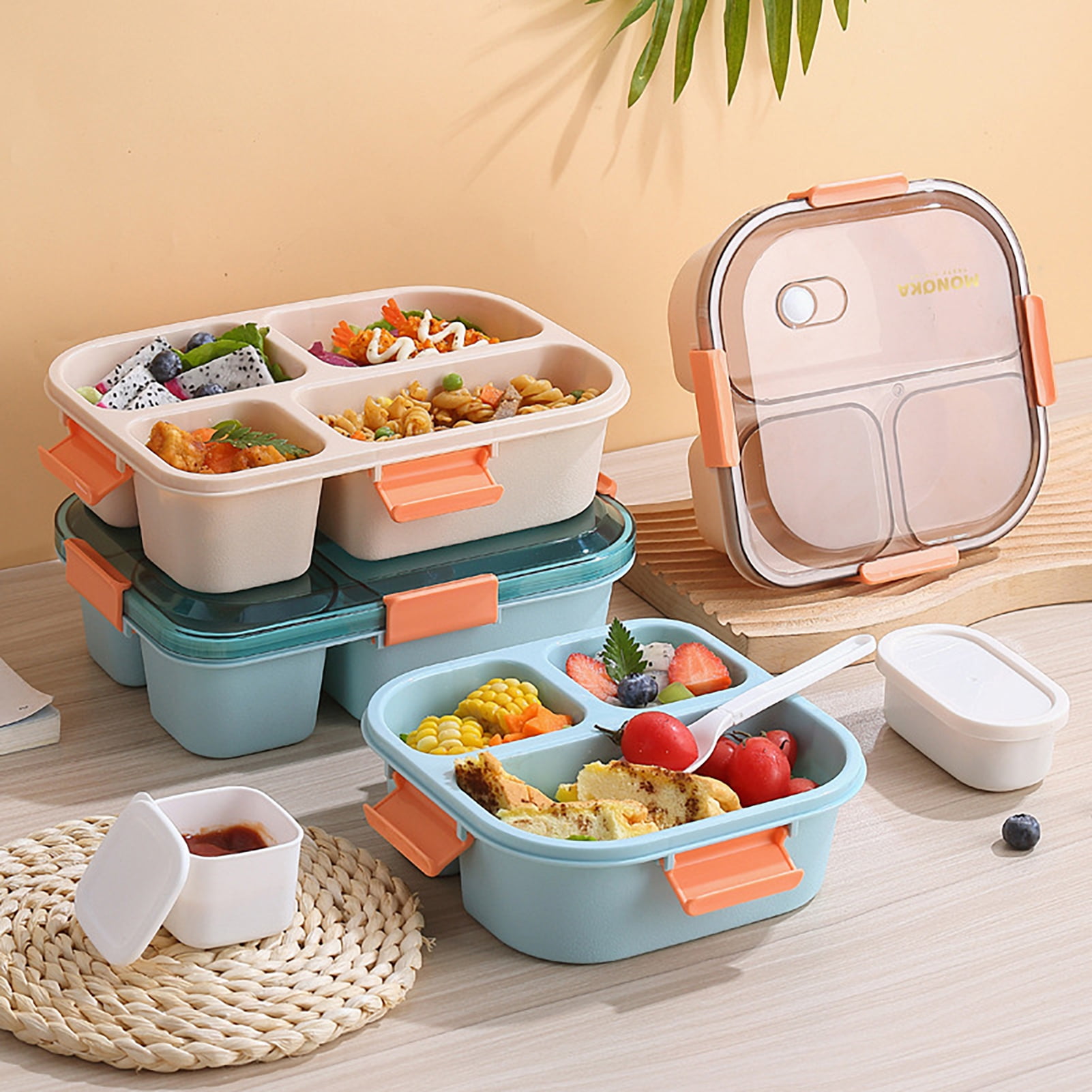 Microwavable Plastic Bento Box Set, Portable Adult And Children Lunch Box  With Bag, Cutlery And Sauce Dish 1set