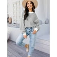 thumbnail image 2 of Women'S Oversized Sweater Autumn Fashion Trendy Batwing Sleeve Colorblock Striped Knit Pullover Grey M, 2 of 4