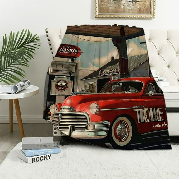 Sheronv Red Car Gas Pump Warm Lightweight Fleece Blanket Soft Throw Blanket for All Seasons Cow Gifts Blanket Living Room Sofa Decor 40x50in