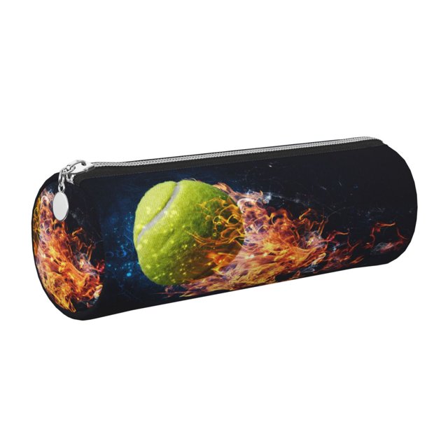 Disketp Tennis Ball In Fire1 Estuche Organizador de Lápices de Cuero, Estuche de Oficina con Cremallera para Bolígrafo y Lápiz