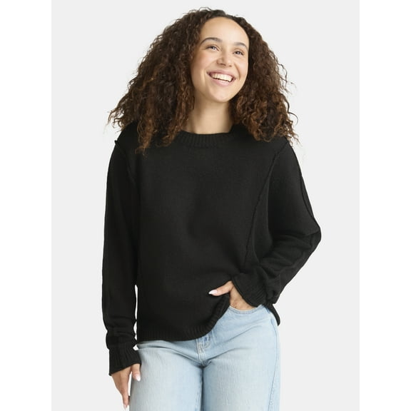 Time and Tru Women's Seamed Sweater with Long Sleeves, Midweight, Sizes XS-XXXL