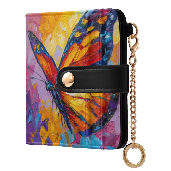 Womens Wallet PU Leather Bifold Small Purse with RFID Blocking Credit Card Holder Colorful Butterfly Flying