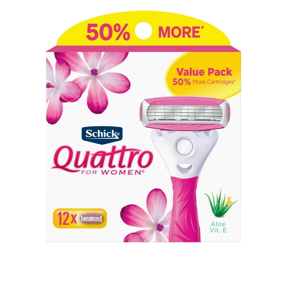 Recambios para cuchillas de afeitar Schick Quattro para mujer, 12 unidades