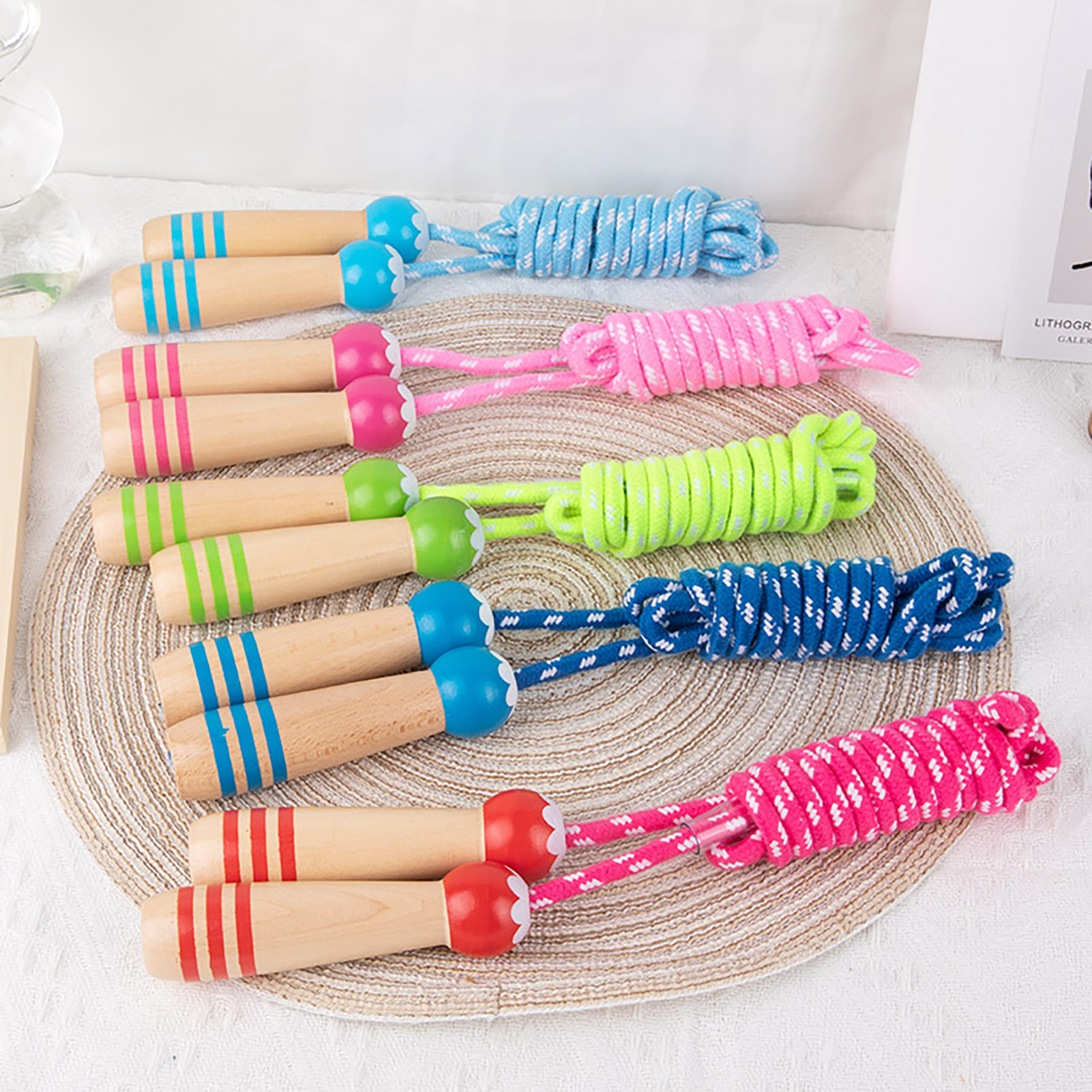 Corde à Sauter Enfant Avec Manche En Bois Motif Licorne – Longueur Réglable 3 M, Cadeau Fille Garçon Dès 3 Ans